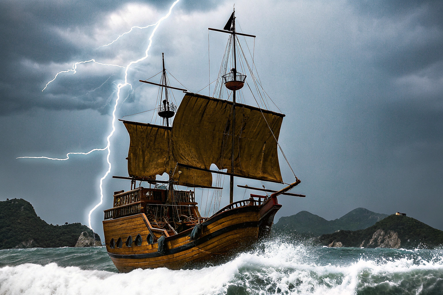 Ein spannendes Piratenschiff auf hoher See aus Skull and Bones. Piratenschiff auf hoher See, Skull and Bones