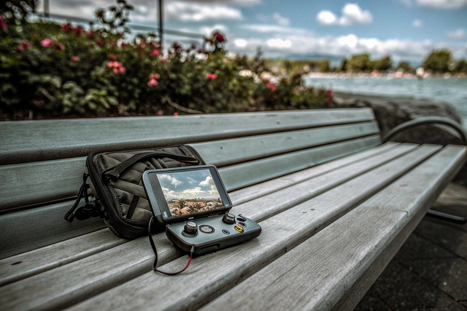 Ein Spieler, der das Logitech G Cloud Gaming Handheld verwendet, um ein Spiel unterwegs zu spielen. Logitech G Cloud Gaming Handheld in Aktion