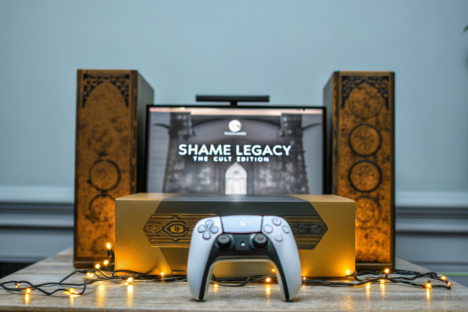 Ein Spieler, der das Spiel Shame Legacy: The Cult Edition auf einer PS5-Konsole spielt. Spieler beim Spielen von Shame Legacy auf PS5