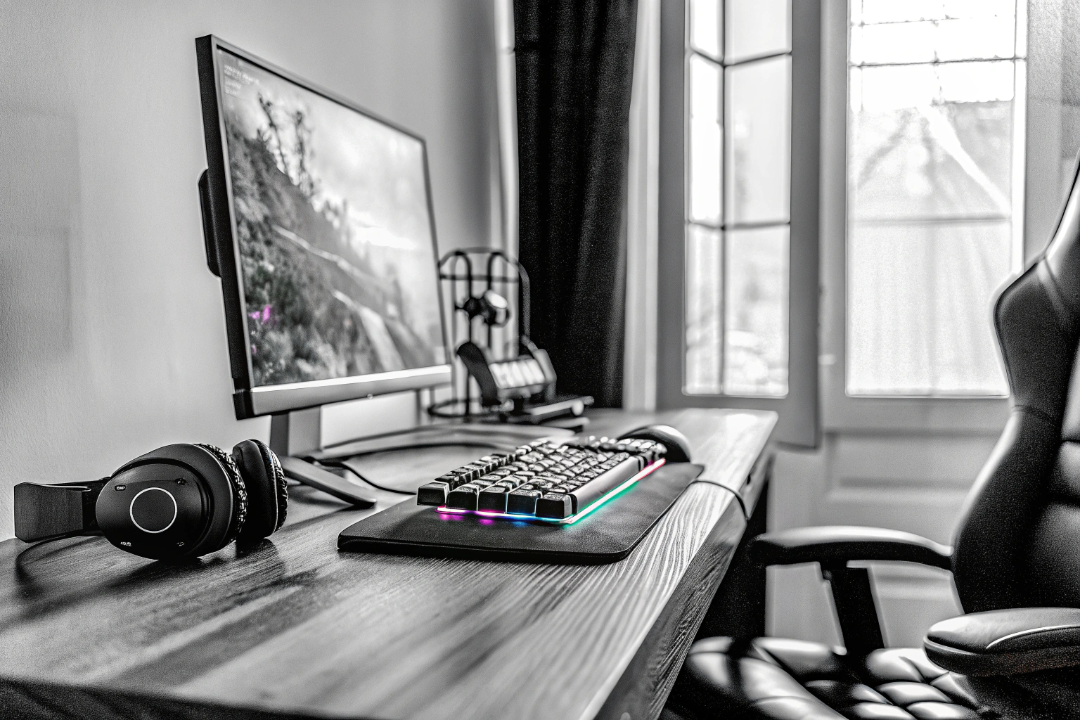 Ein Spieler, der ein Spiel auf einem Streaming-Dienst genießt, mit einem modernen Gaming-Setup. Gamer mit Spiele-Streaming-Dienst