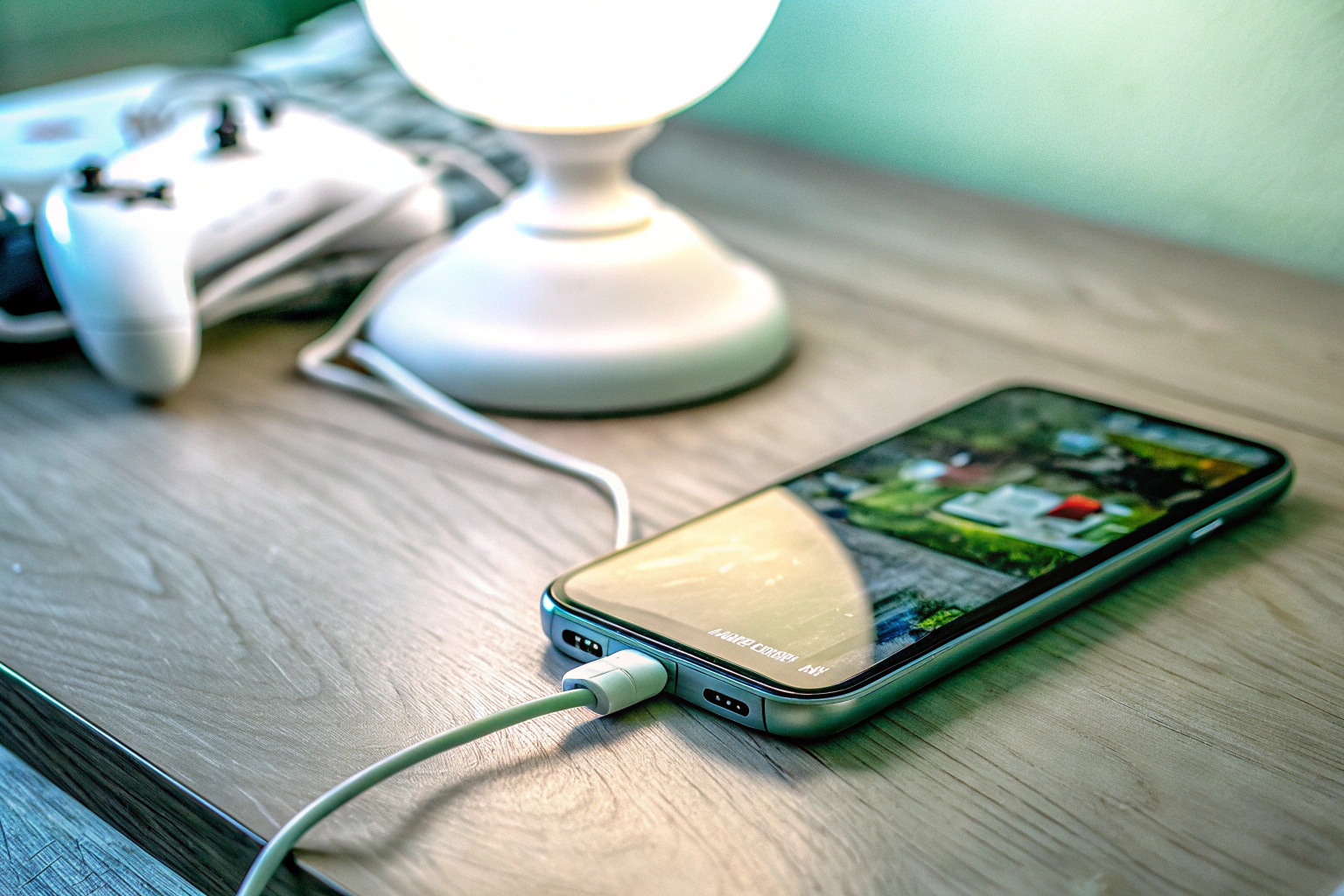 Ein Spieler, der einen Bluetooth-Controller für Cloud-Gaming auf einem Smartphone verwendet. Cloud-Gaming mit Bluetooth-Controller