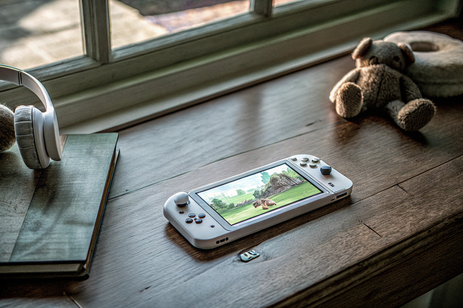 Ein Spieler, der intensiv in Minecraft auf der Nintendo Switch Lite spielt. Minecraft auf der Nintendo Switch Lite