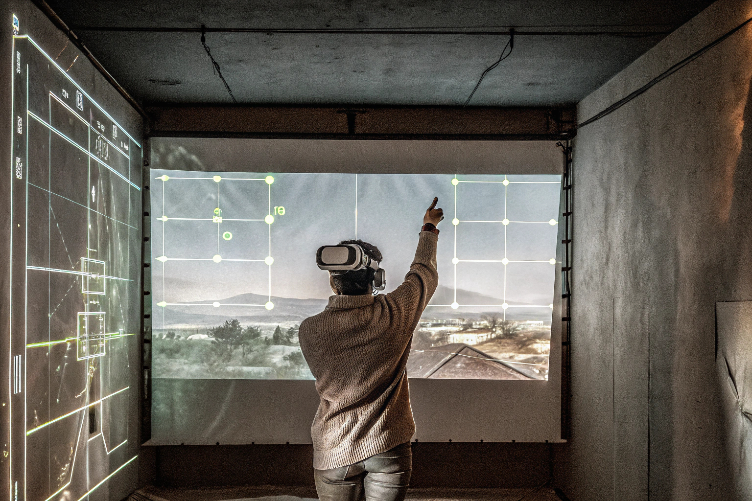 Ein Spieler mit einem VR-Headset taucht in ein actiongeladenes Abenteuer ein, umgeben von futuristischer Technologie. Spieler mit VR-Headset in Action