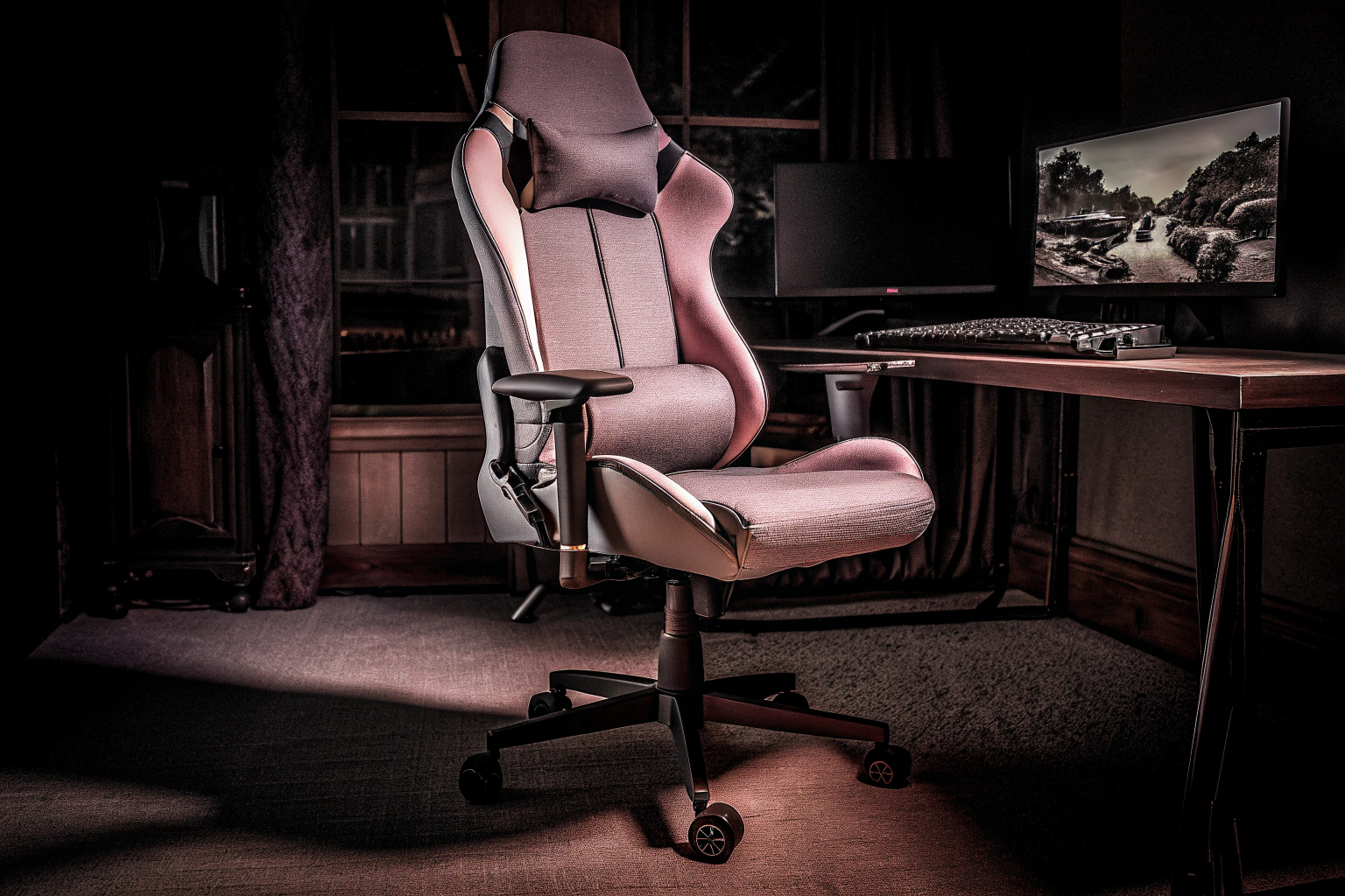 Ein stilvoller und komfortabler Gaming-Stuhl im Einsatz. Stilvoller Gaming-Stuhl