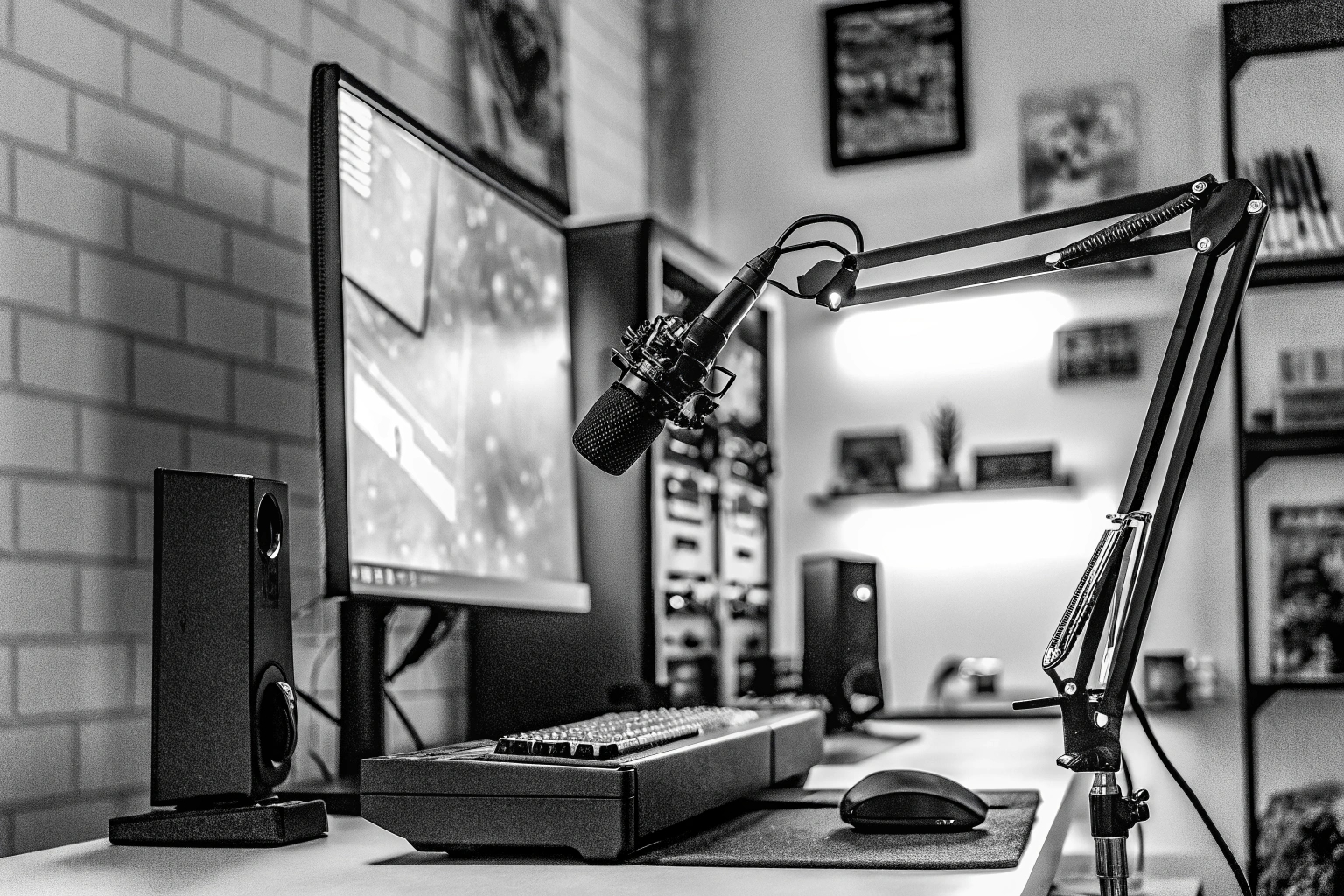 Ein Streamer, der live auf einer Plattform wie Twitch oder YouTube streamt und ein professionelles Setup verwendet. Profi-Streamer bei der Arbeit