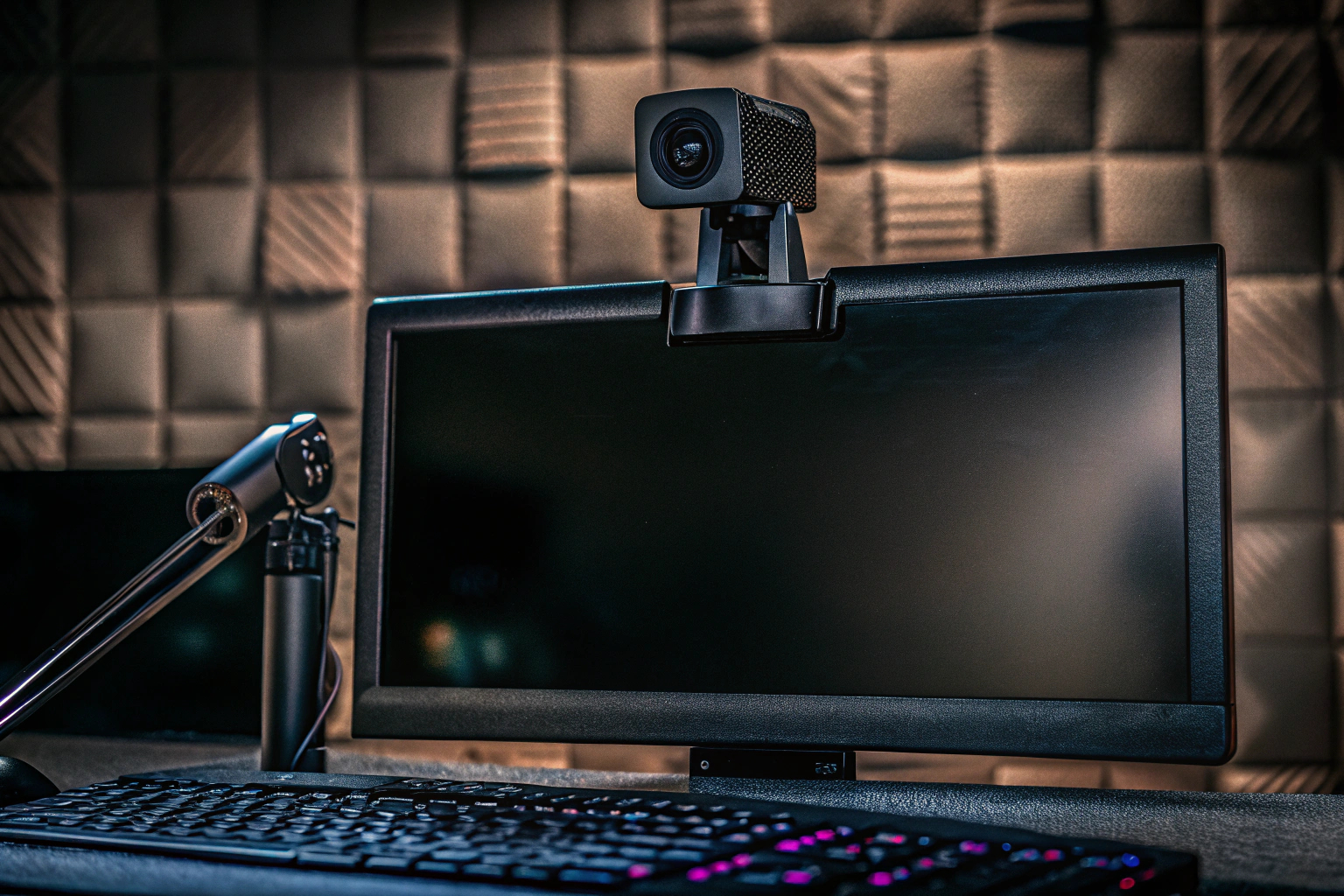 Ein Streamer, der mit einer hochwertigen Webcam und Mikrofon live überträgt. Streamer mit Webcam und Mikrofon