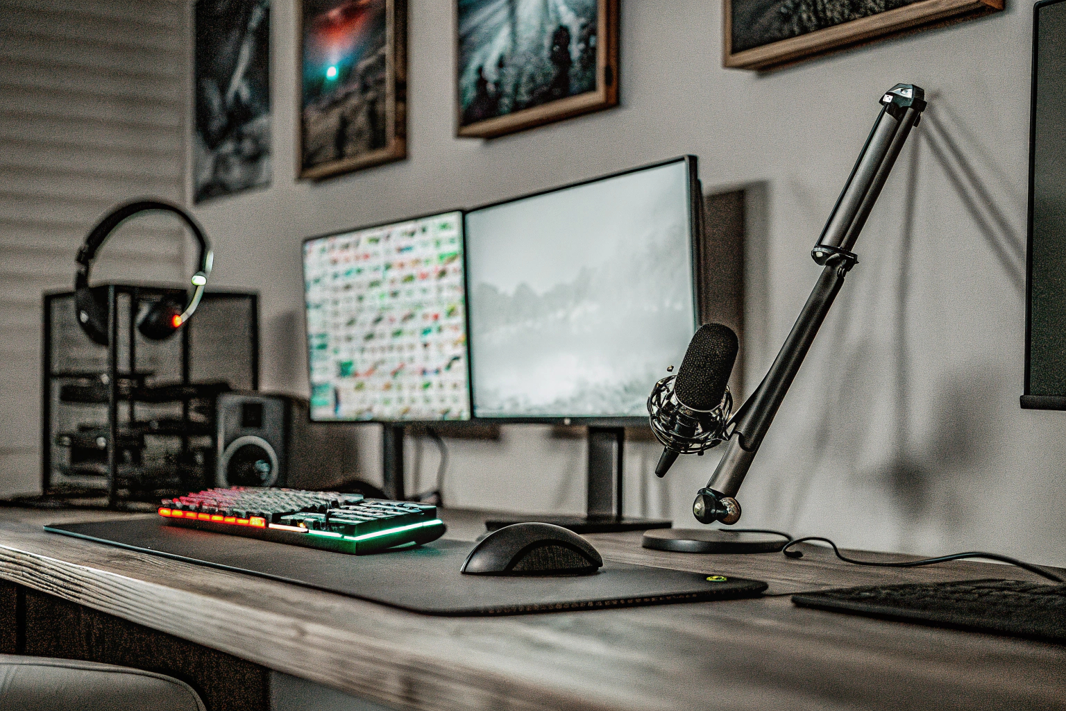 Ein Streamer mit einem professionellen Setup beim E-Sport-Streaming. Streamer in action