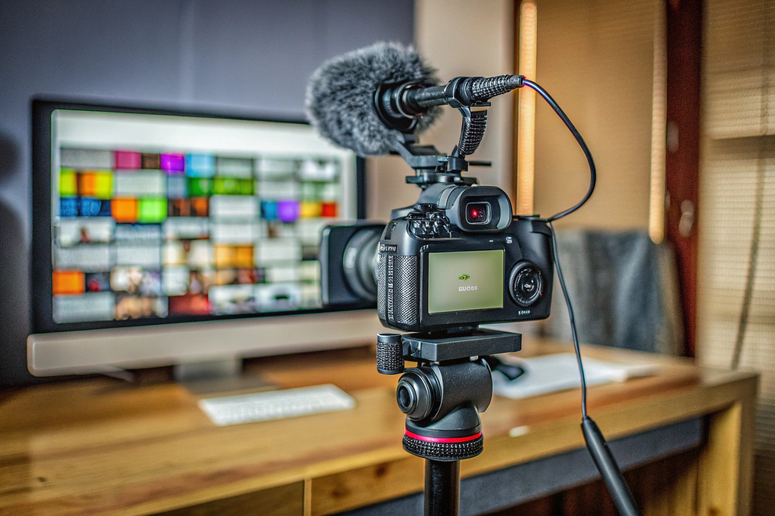 Ein Streaming-Setup mit Kamera, Mikrofon und Beleuchtung. Streaming-Setup