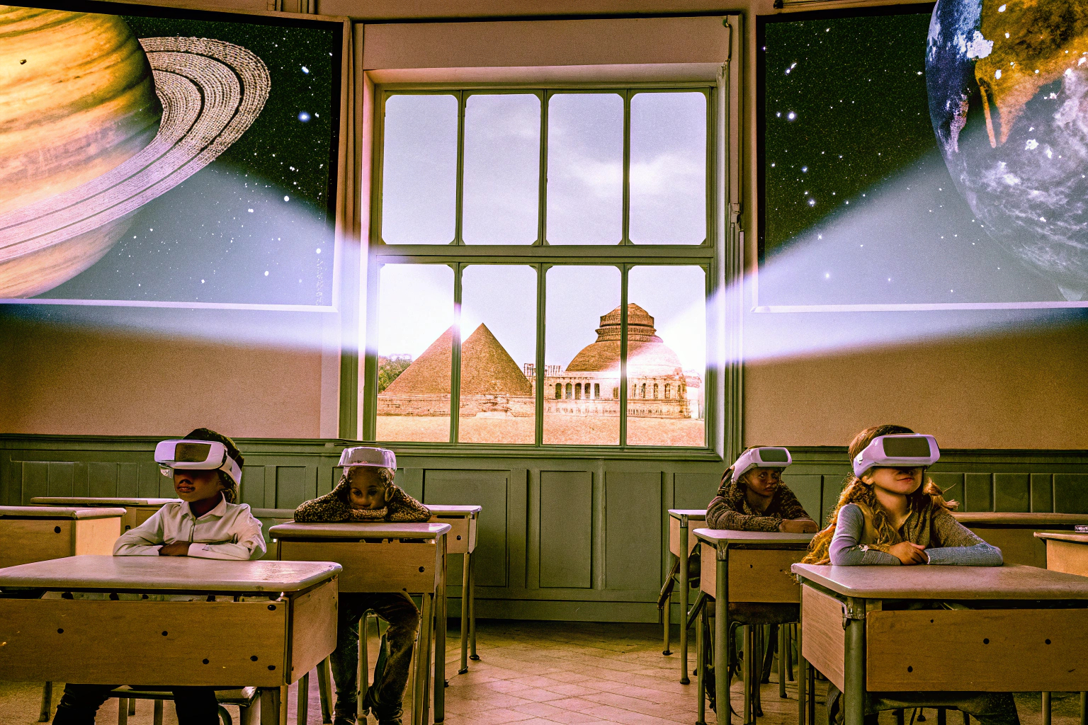 Virtueller Klassenraum mit VR-Headsets
