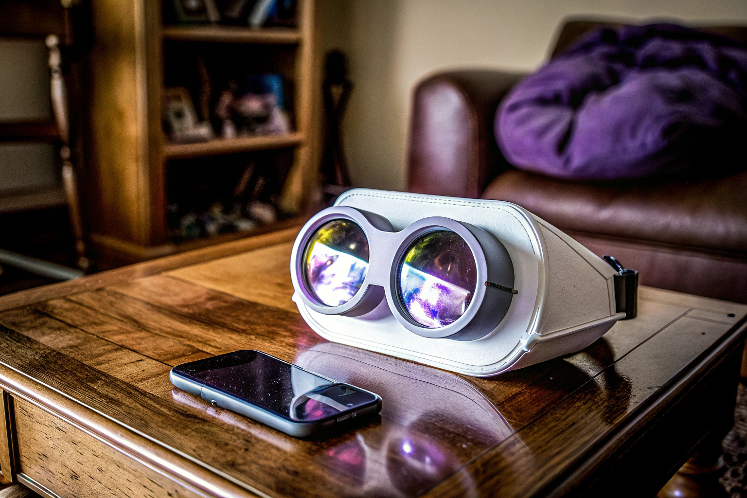 Ein VR-Headset, das für mobiles Gaming verwendet wird. VR-Headset für mobiles Gaming