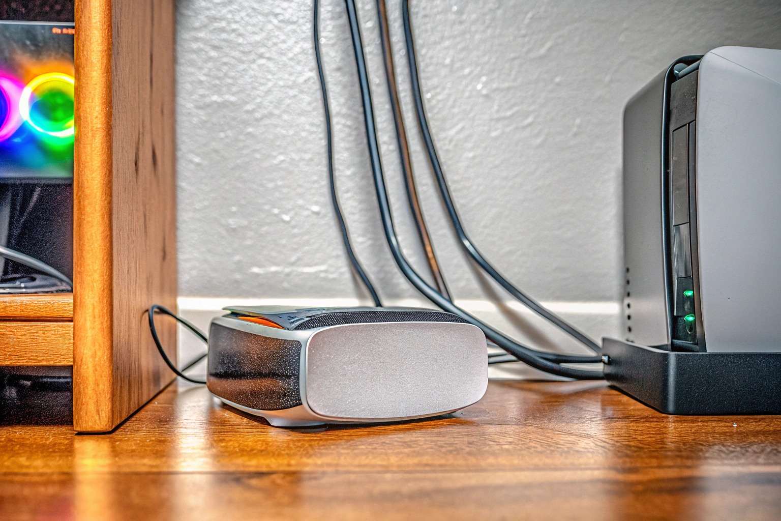 Ein VR-Headset zusammen mit einem leistungsstarken Gaming-PC, das für VR optimiert ist. VR-Headset mit Gaming-PC