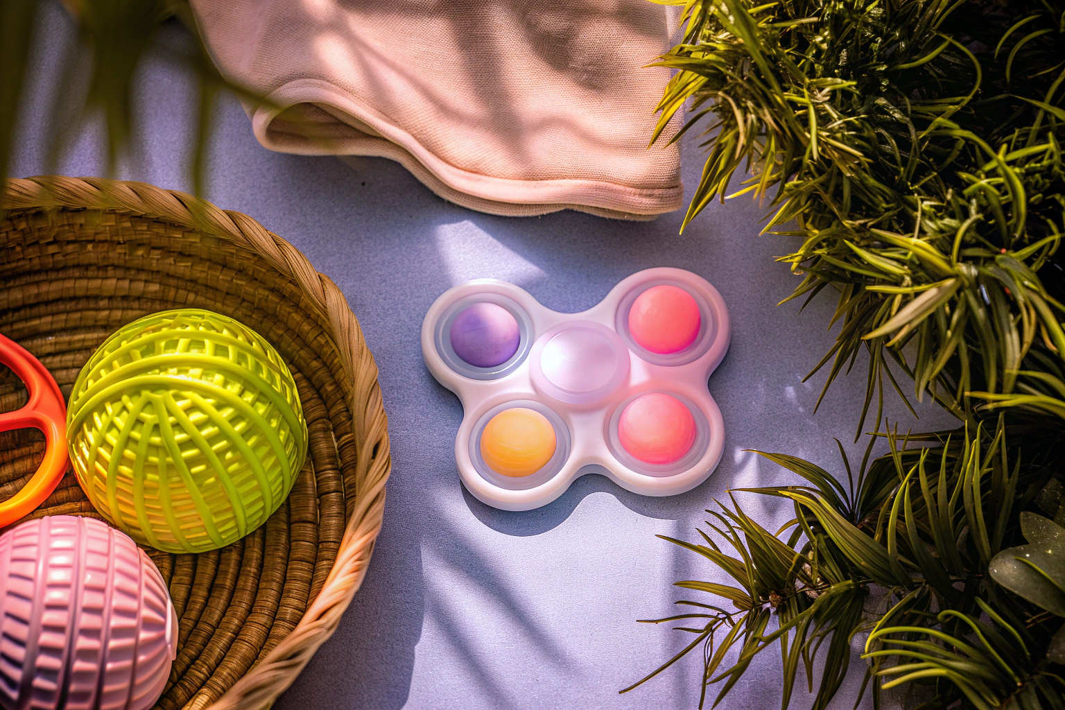 Eine Auswahl an sensorischen Spielzeugen aus dem Chennyfun Stressabbau Set Chennyfun Stressabbau Spielzeug Set