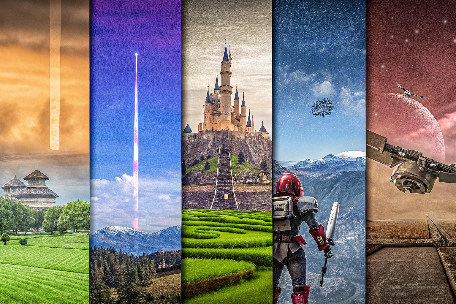 Eine Collage aus den verschiedenen Spielen des 5in1 Travel the World Pakets. 5in1 Travel the World Spiele