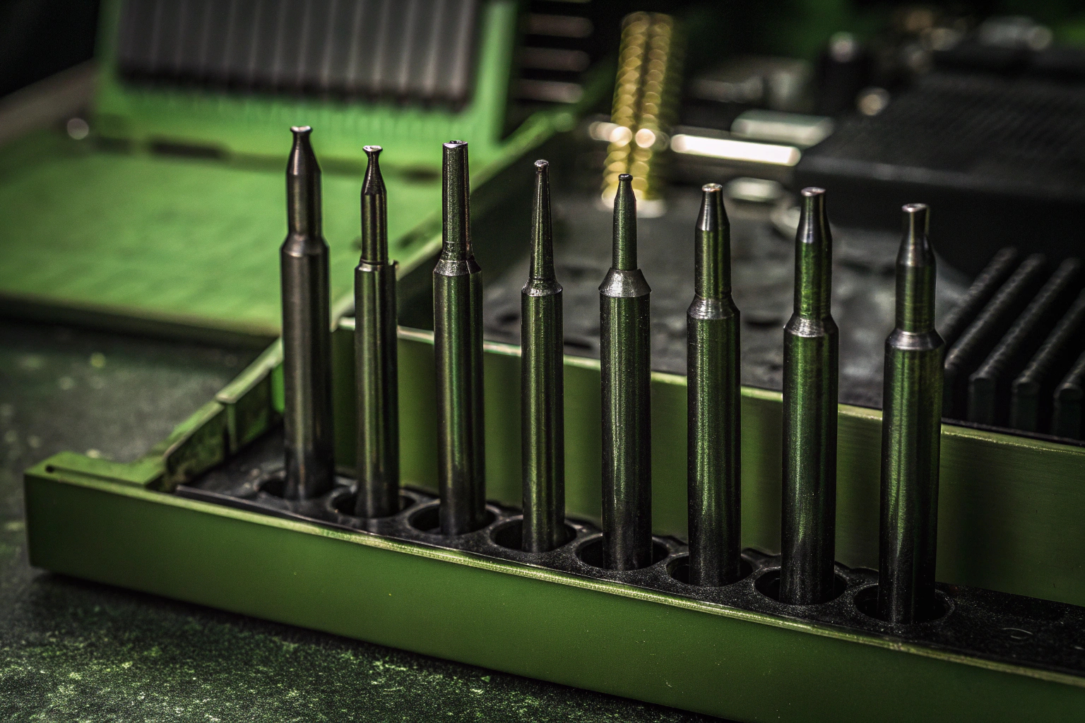Eine Detailaufnahme eines Schraubendreher-Sets, das beim Bau eines PCs verwendet wird. Schraubendreher-Set für PC-Bau