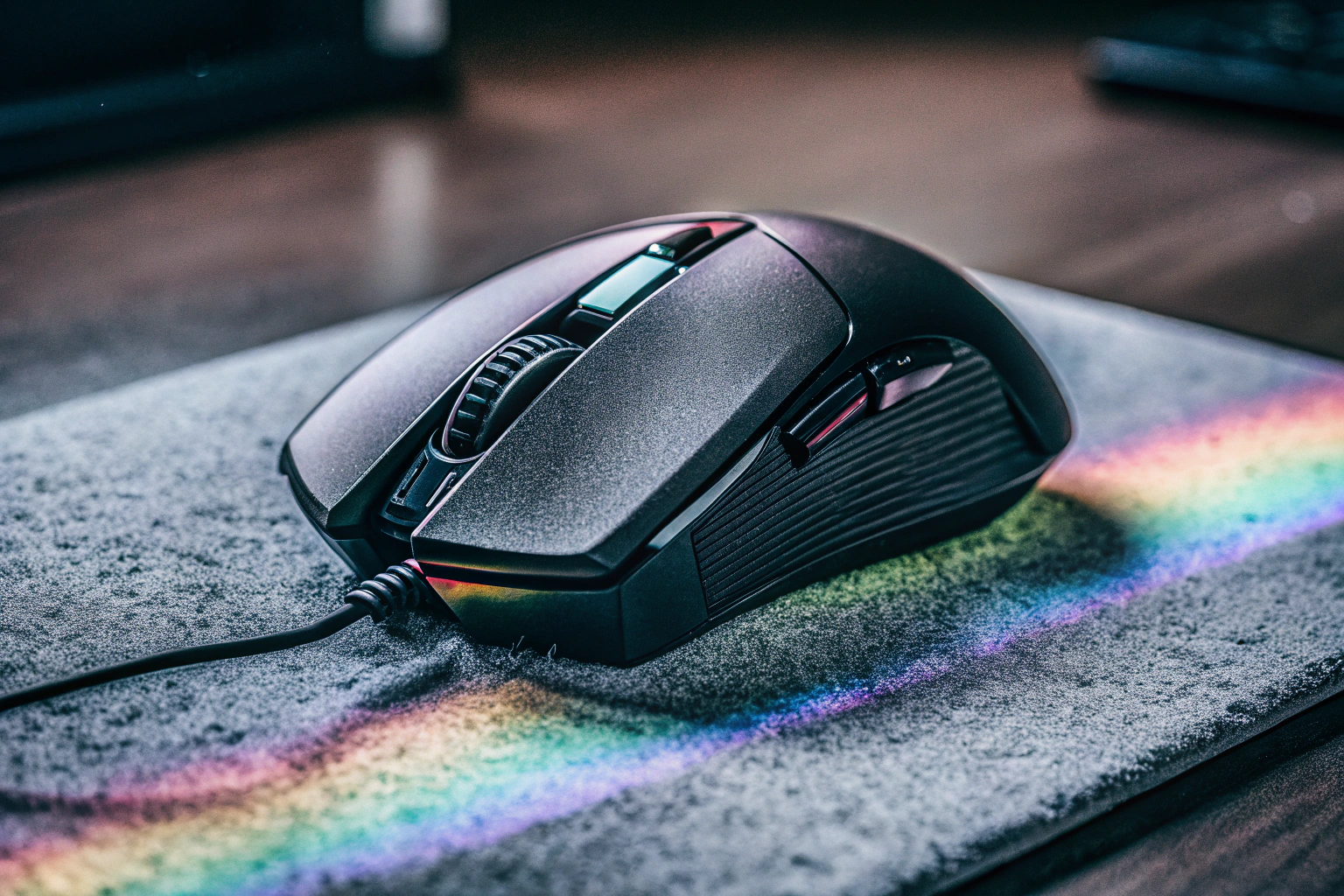 Eine detailreiche Aufnahme der Razer Cobra Pro Maus, die ihre RGB-Beleuchtung in voller Pracht zeigt. Razer Cobra Pro Gaming-Maus mit RGB-Beleuchtung