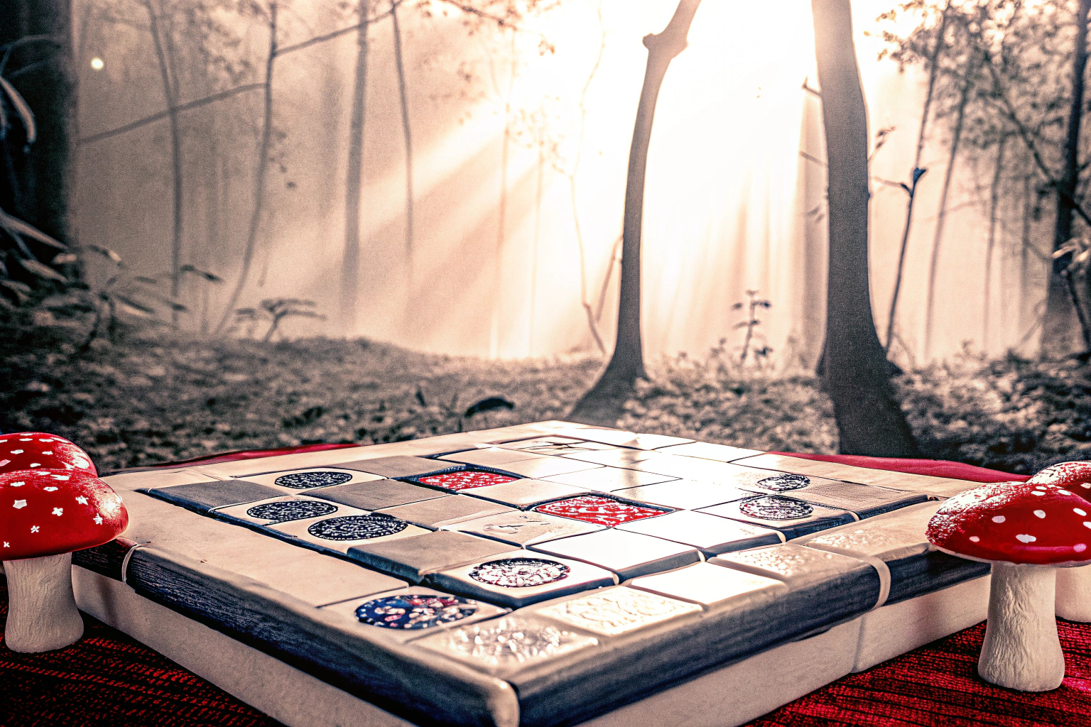 Eine entspannende Mahjong-Szene in einer magischen Umgebung. Mahjong-Spiel Umgebung