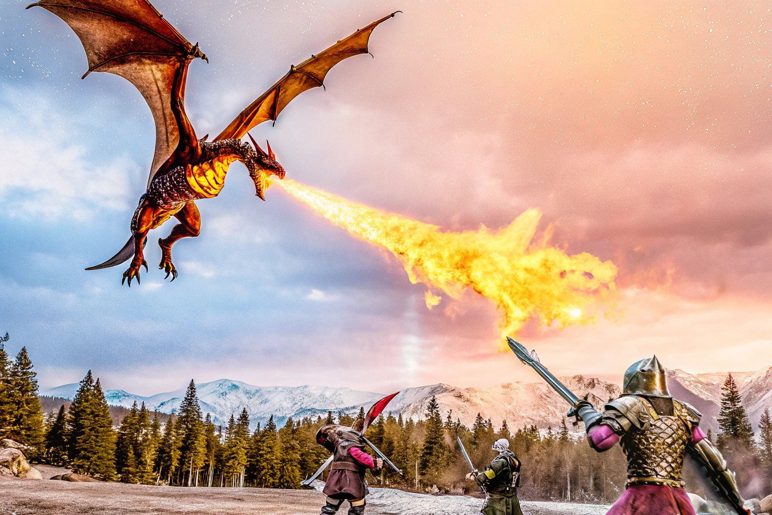 Eine epische Kampfszene aus einem Fantasy-Rollenspiel, die die Action und Abenteuerlust visualisiert. Epische Kampfszene aus einem Rollenspiel