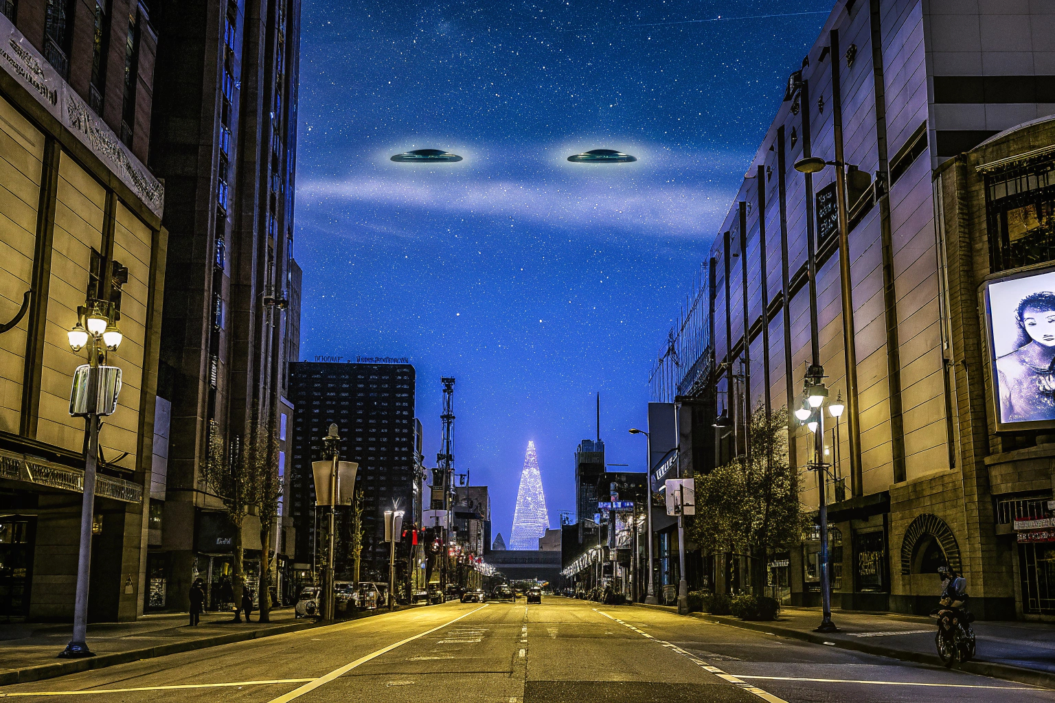 Eine futuristisch gestaltete Stadt mit Neonlichtern und schwebenden Fahrzeugen, die das Setting eines typischen Sci-Fi-Spiels darstellen. Futuristische Stadt in einem Sci-Fi-Spiel