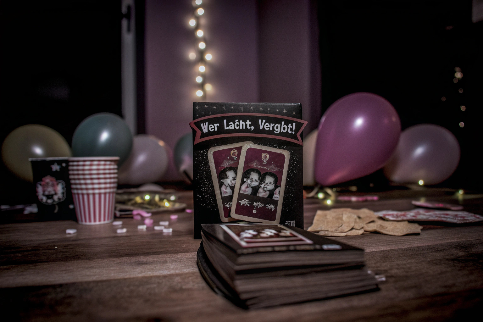 Eine Gruppe von Freunden, die das 'Wer lacht, verliert!' Kartenspiel spielen und dabei lachen. Gruppe von Freunden spielt ein Kartenspiel