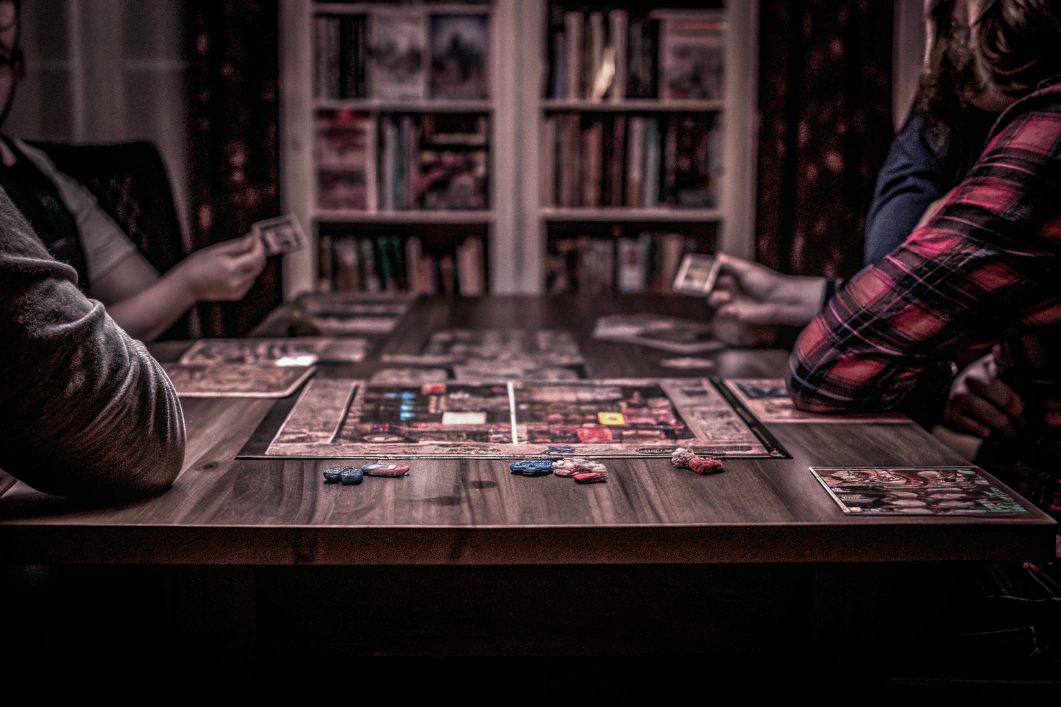 Eine Gruppe von Freunden, die ein spannendes Gesellschaftsspiel spielen, das für Spaß und gute Laune sorgt. Freunde spielen ein Gesellschaftsspiel