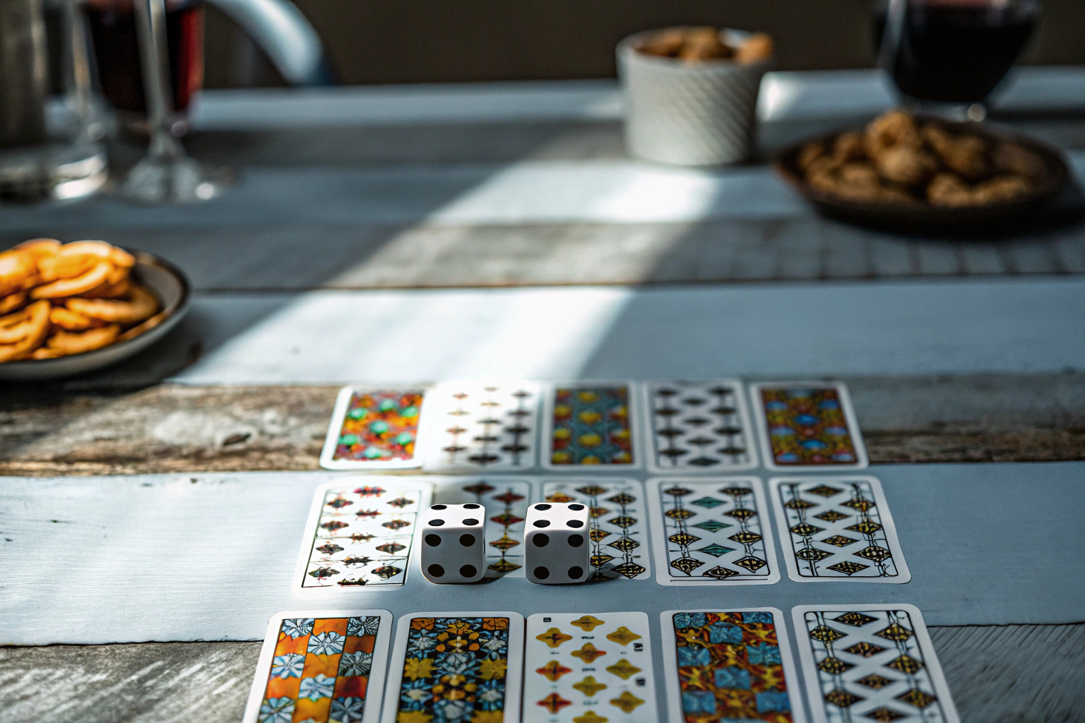 Eine Gruppe von Freunden, die gemeinsam ein Kartenspiel am Tisch spielen und dabei viel Spaß haben. Kartenspiel mit Freunden