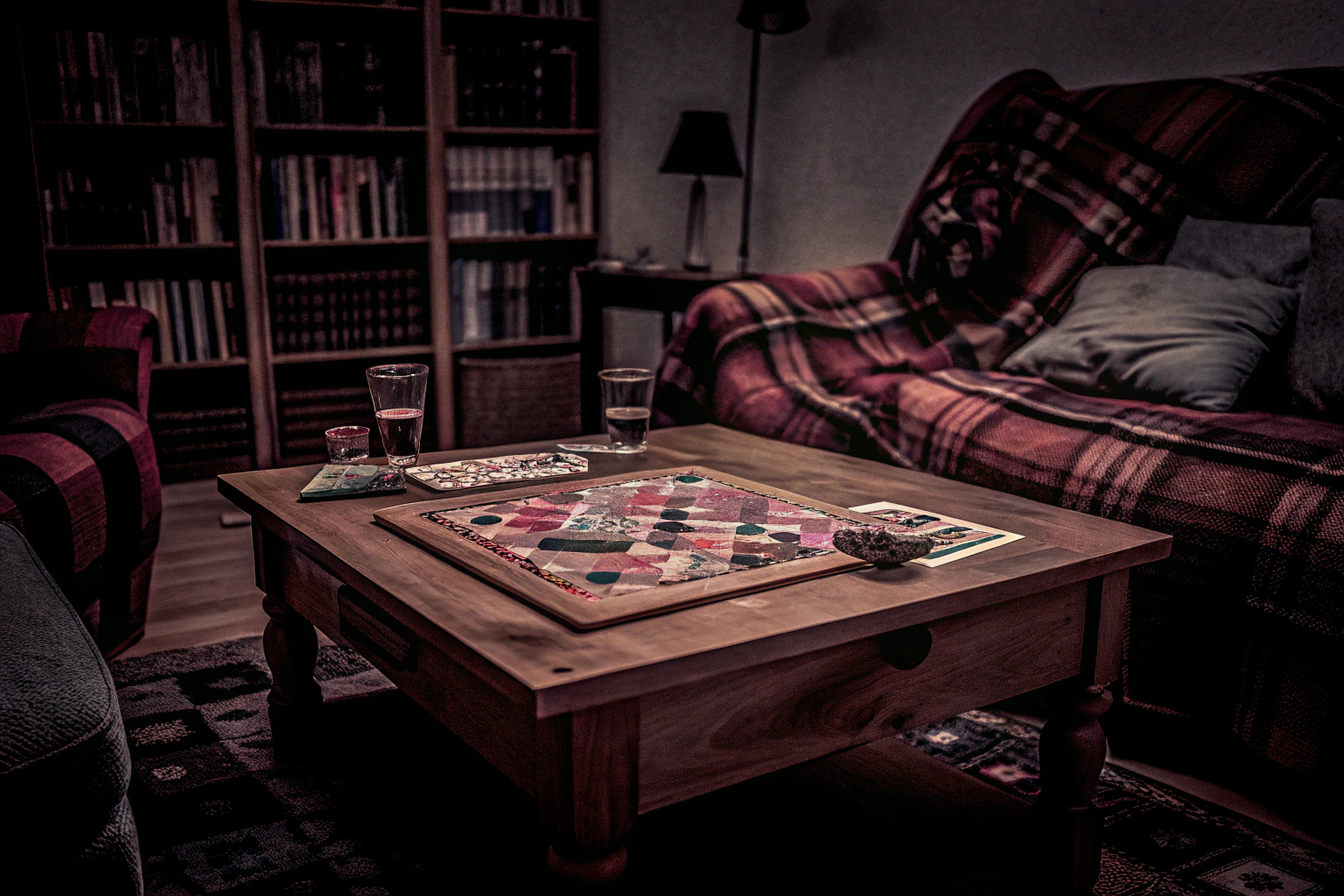 Eine Gruppe von Freunden spielt ein spannendes Brettspiel zusammen. Freunde beim Brettspiel