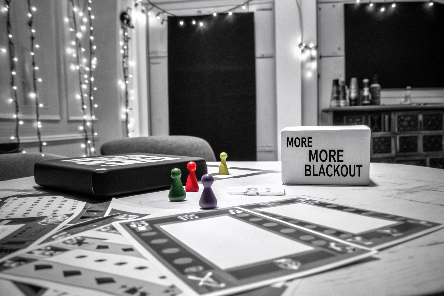 Eine Gruppe von Freunden spielt More is More Blackout und lacht über die lustigen Herausforderungen More is More Blackout in geselliger Runde