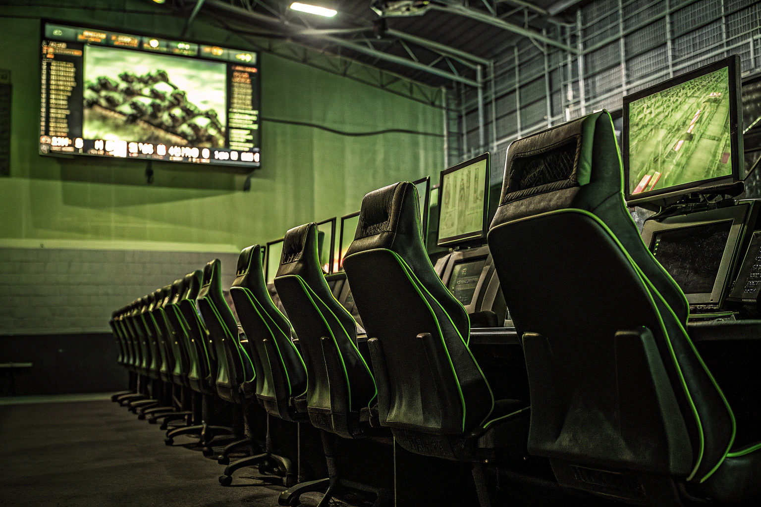 Eine Gruppe von Gamern bei einem E-Sport-Wettbewerb mit Headsets und Gaming-Ausrüstung. E-Sport-Wettbewerb