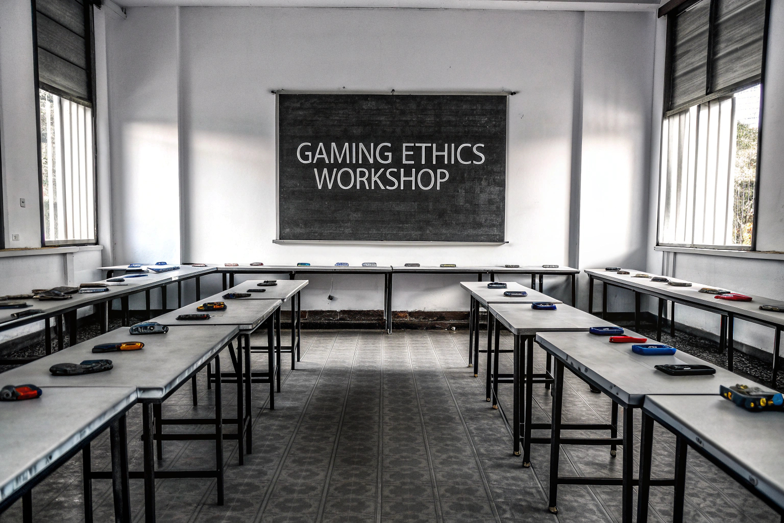 Eine Gruppe von Schülern, die an einem Workshop zu Gaming-Ethik teilnehmen. Students at a gaming ethics workshop