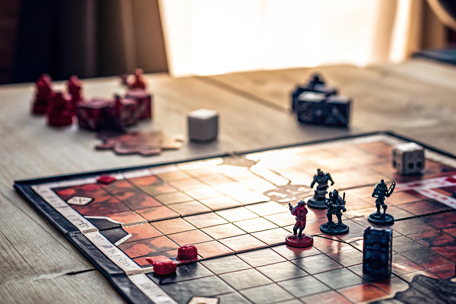 Eine Gruppe von Spielern, die gemeinsam ein Brettspiel spielen, ideal für strategische und taktische Spielabende. Spielergruppe beim Brettspiel