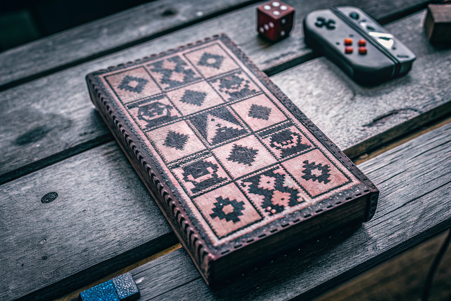 Eine handgefertigte Holzkarte mit Gaming-Motiv, die als persönliches Geschenk dient. Gaming Holzkarte zum Geburtstag