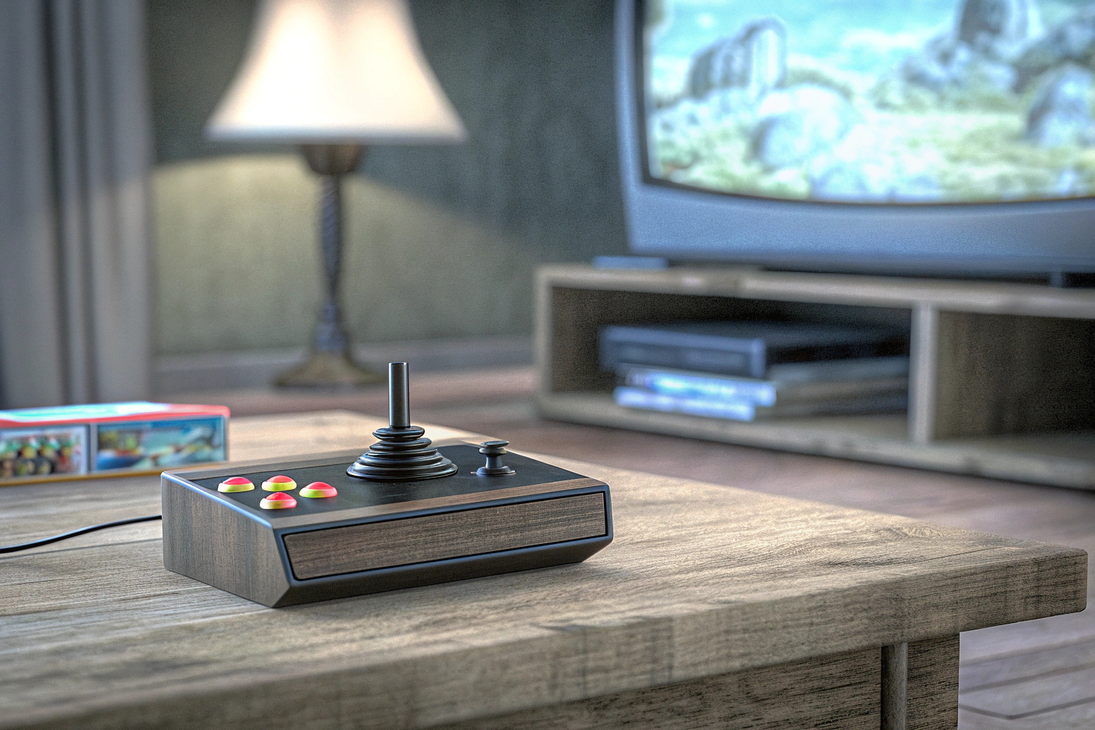 Eine klassische Retro-Spielkonsole aus den 80er Jahren, ähnlich dem Atari 2600. Retro-Spielkonsole