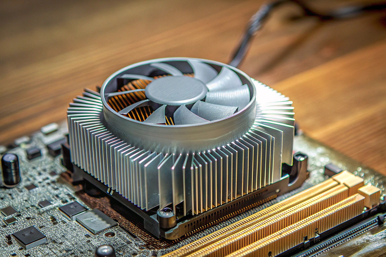 Eine Nahaufnahme einer CPUs mit aufgesetztem Kühler CPU mit Kühler