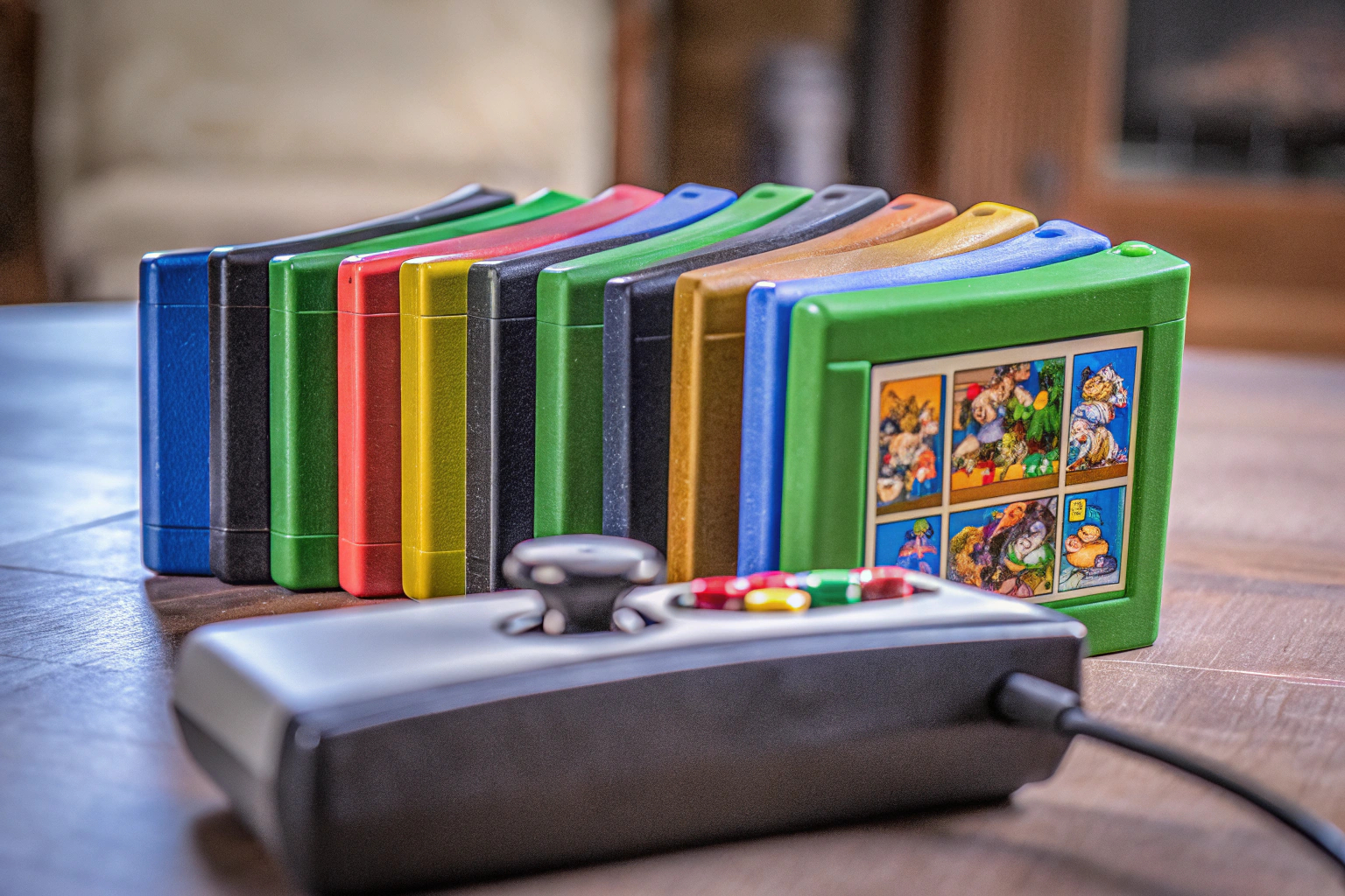 Eine Sammlung von Neo Geo Spielen und einer Konsole, die das Retro-Gaming-Feeling einfängt. Neo Geo Spiele Sammlung