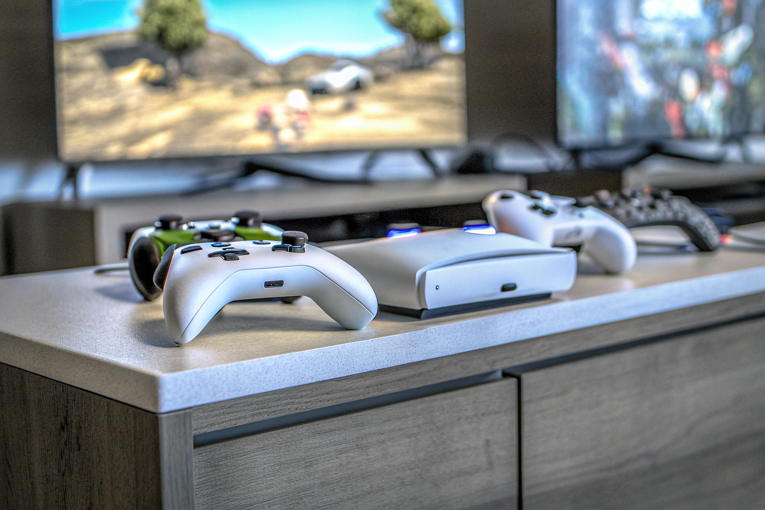 Verschiedene Gaming-Controller und -Konsolen