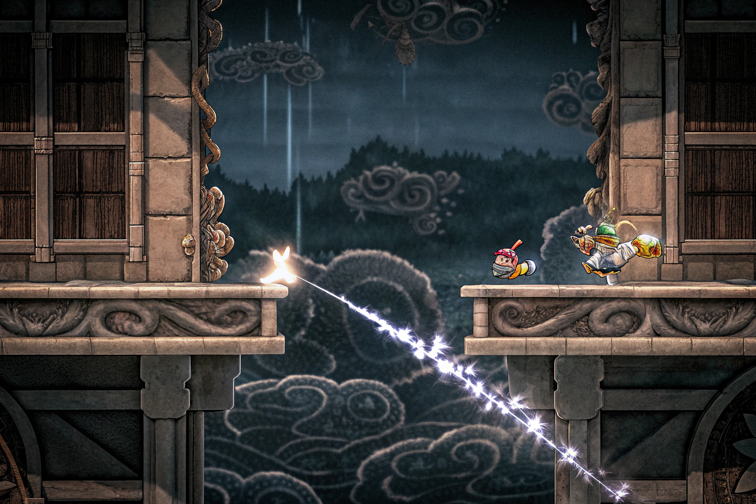 Eine spannende Bosskampf-Szene aus Rayman Legends, die den klassischen Charme und die Spannung des Spiels zeigt. Rayman Legends Bosskampf