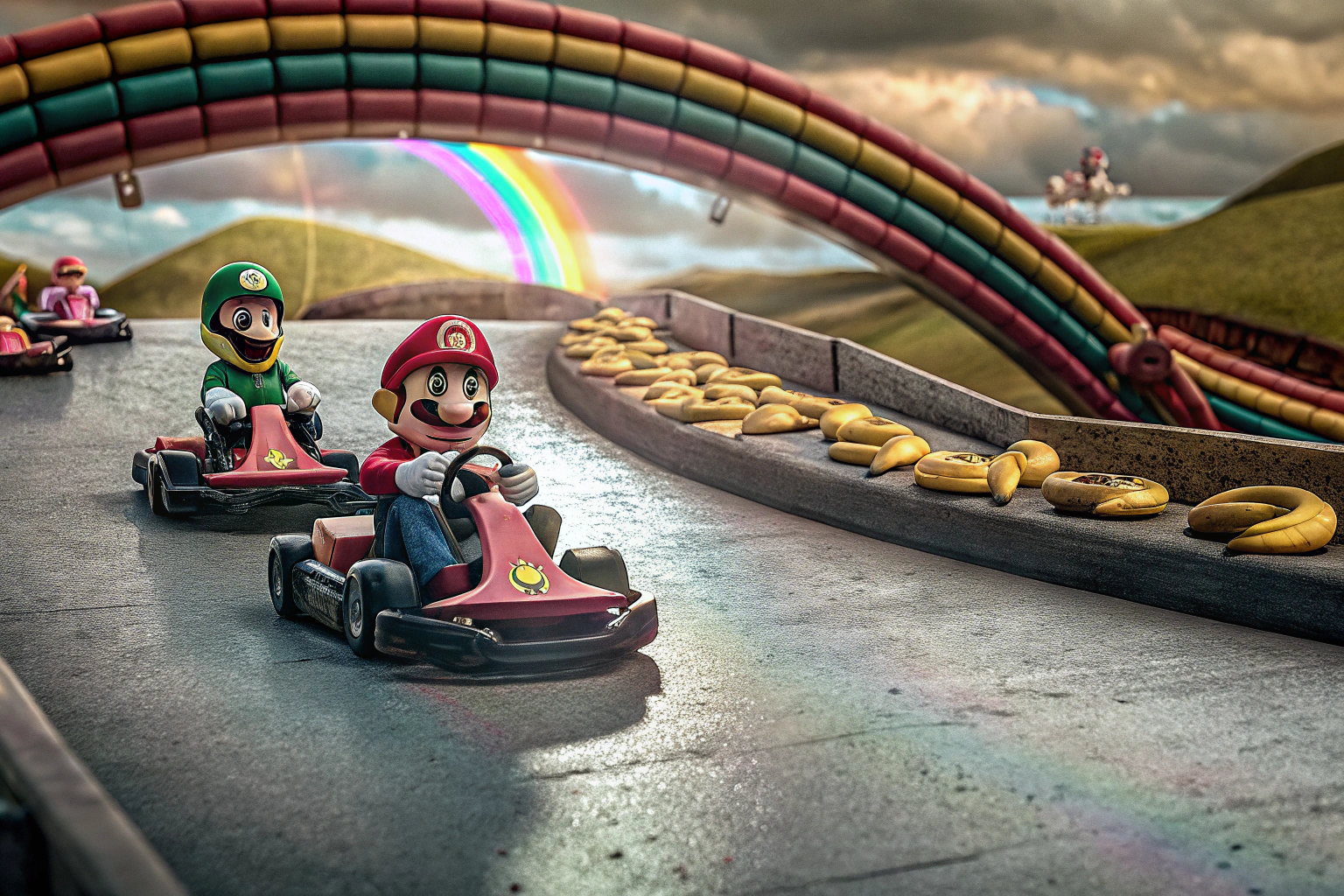Eine spannende Rennsituation in Mario Kart 8 Deluxe auf der Nintendo Switch mit mehreren Charakteren auf der Strecke. Mario Kart 8 Deluxe Rennen