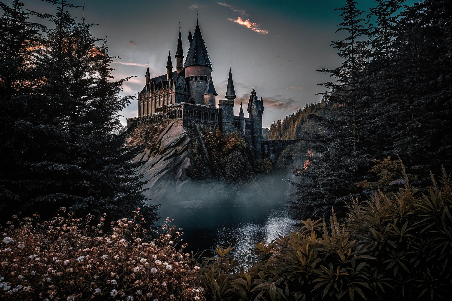 Eine Szene aus Hogwarts Legacy, die das Schloss und die Umgebung zeigt. Hogwarts Legacy Xbox One Spiel