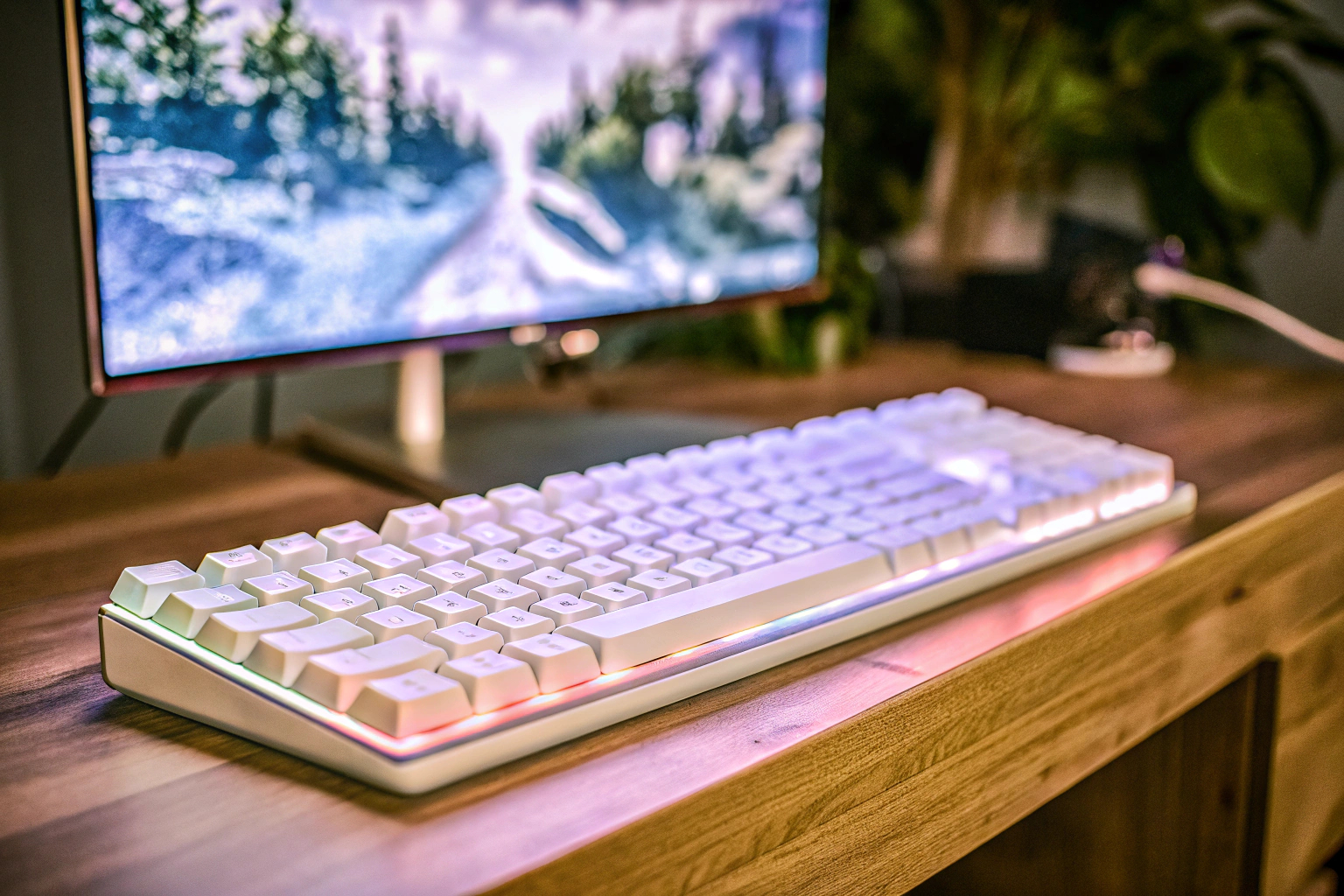 Eine Tastatur mit beeindruckenden RGB-Beleuchtungseffekten, die das Gaming-Setup erstrahlen lässt. RGB beleuchtete Gaming-Tastatur