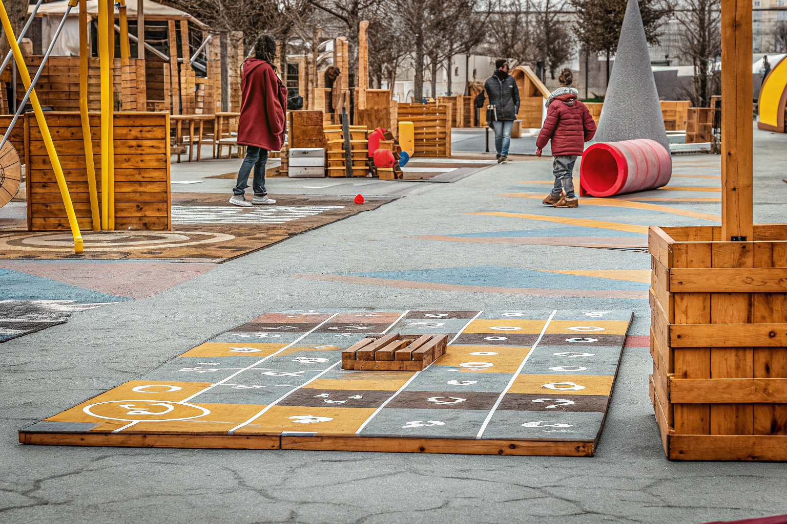 Erwachsene Mitarbeiter, die an einer Teambuilding-Übung mit spielerischen Elementen teilnehmen. Teambuilding mit Gamification
