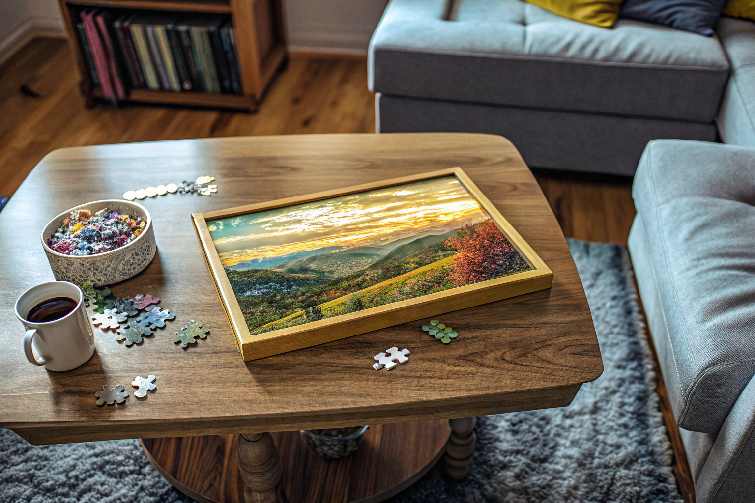 Familie spielt ein Rätselspiel gemeinsam am Tisch. Familienrätselspiel