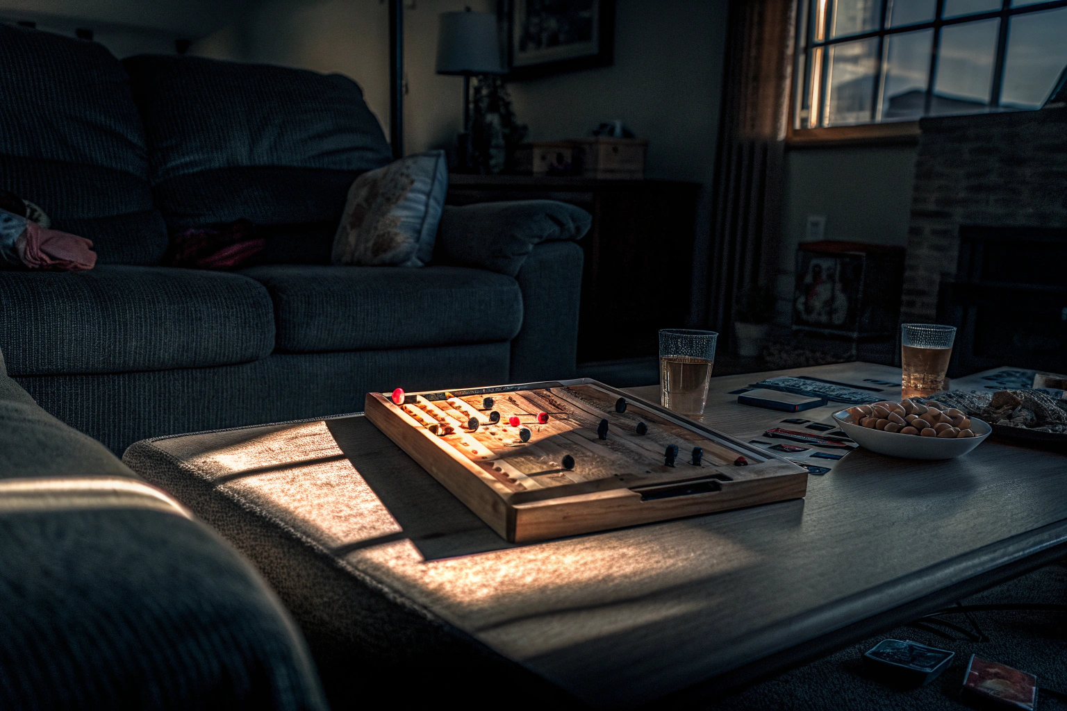 Familienmitglieder, die gemeinsam ein Brettspiel spielen und lachen. Familie spielt ein Brettspiel