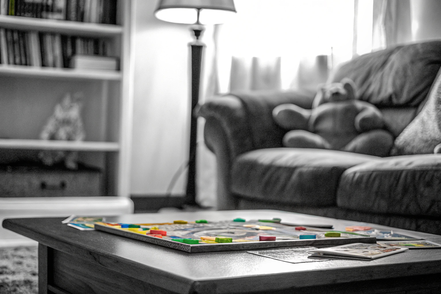 Familienmitglieder spielen zusammen ein Brettspiel und lachen dabei. Familie beim Brettspiel