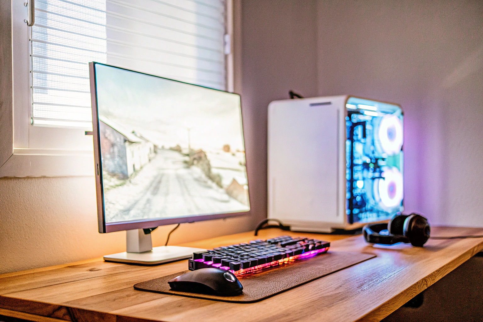 Gaming-Setup mit PC, Monitor und Zubehör Modernes Gaming-Setup