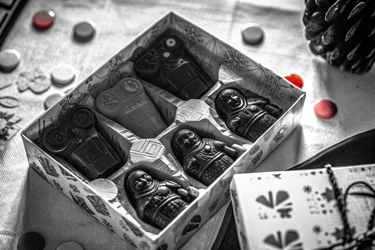 Heilemann Schokoladen-Figuren in einer ansprechenden Geschenkverpackung, perfekt für Gamer mit einer Vorliebe für Süßes. Heilemann Schokoladen-Figuren Geschenkset