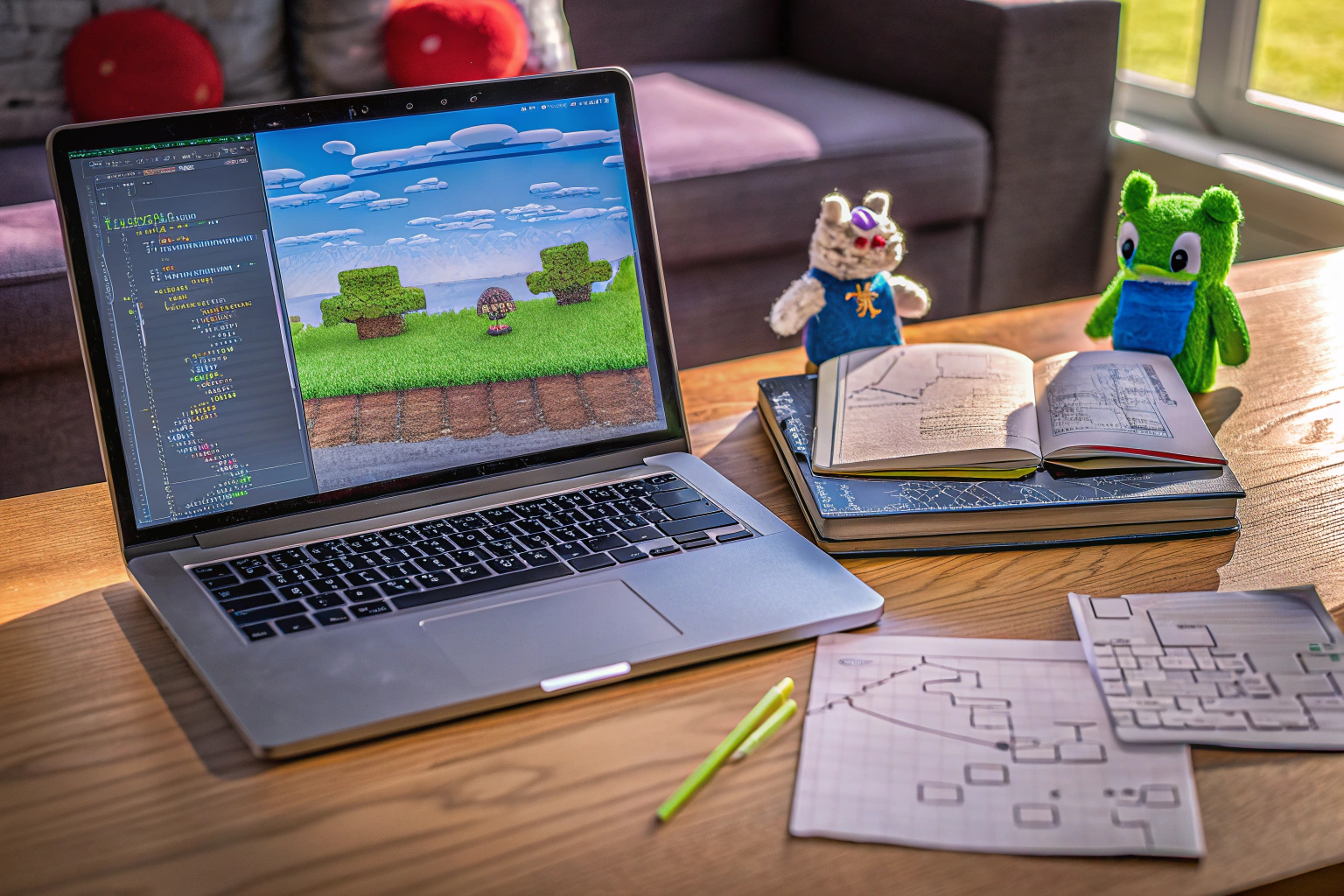 Kinder, die an einem Computer arbeiten und Spiele programmieren. Kinder beim Programmieren von Spielen