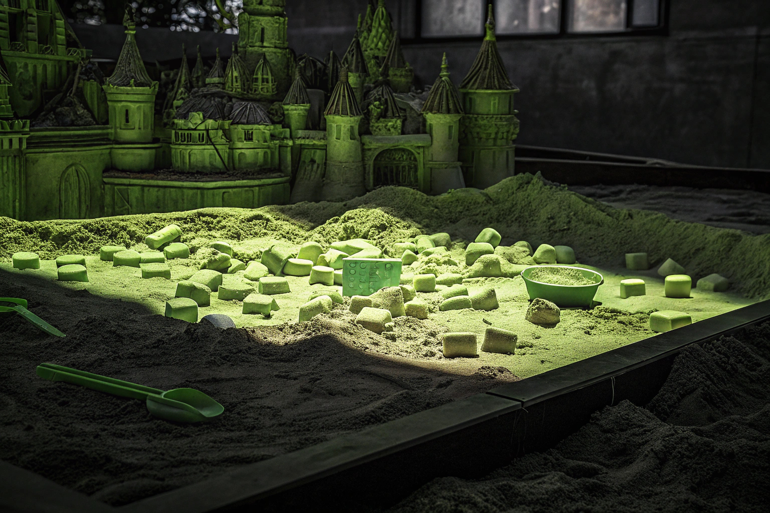 Kinder, die kreativ mit einem Sandbox-Set spielen. Kinder spielen mit einem Sandbox-Set