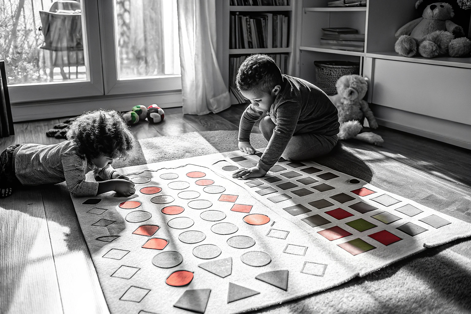 Kinder, die mit einem Montessori-Lernspiel spielen. Lernspiel Montessori