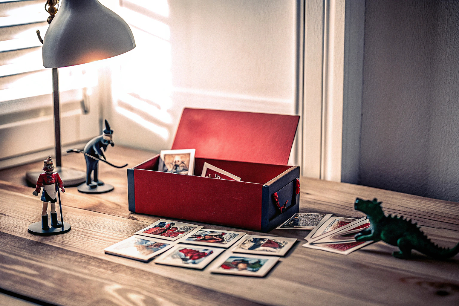 Kinder, die mit einer Kartenbox spielen und Geschichten erfinden. Kinder erfinden Geschichten mit Kartenbox