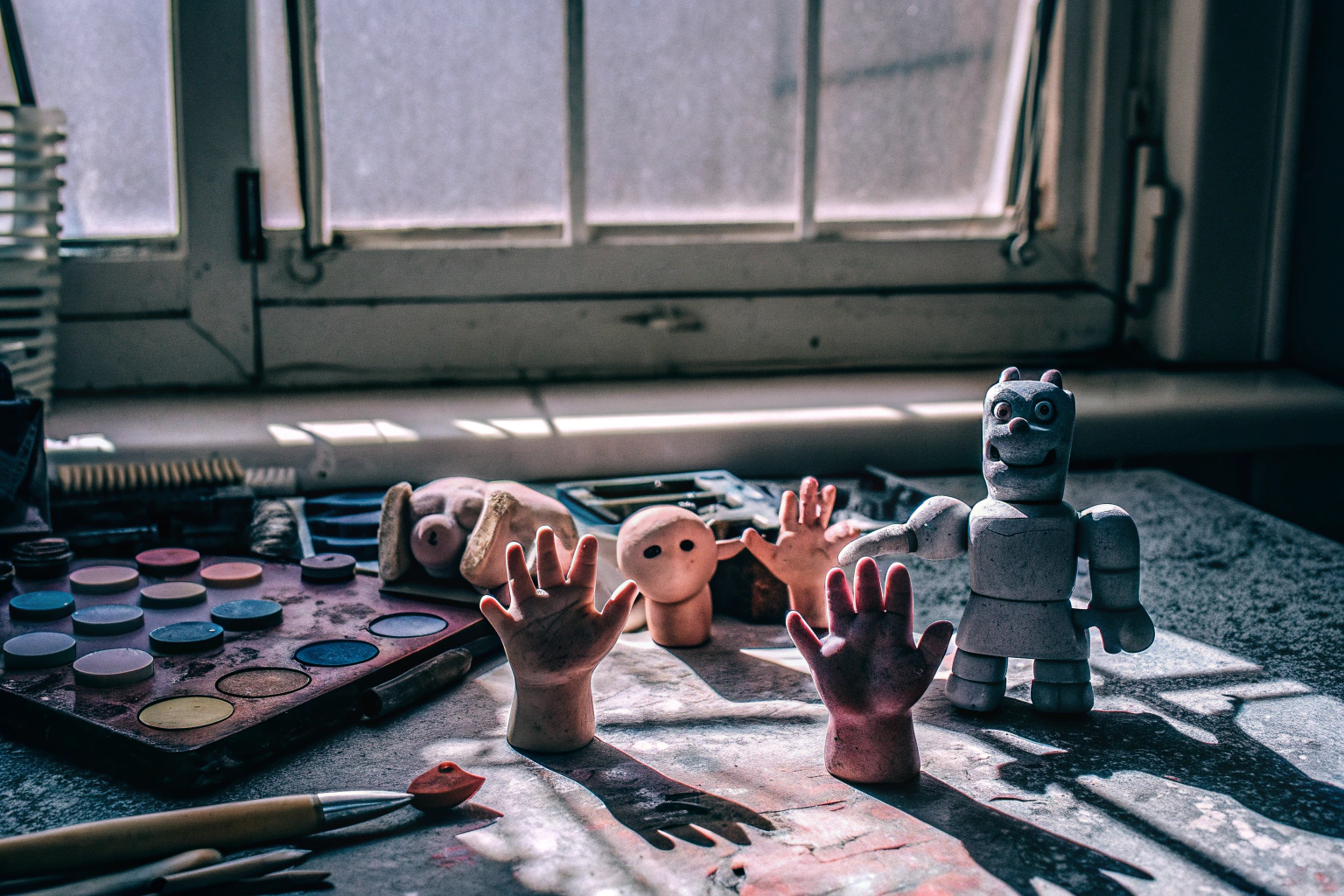 Kinder, die mit Knete Figuren formen und kreativ sind. Kinder beim Kneten